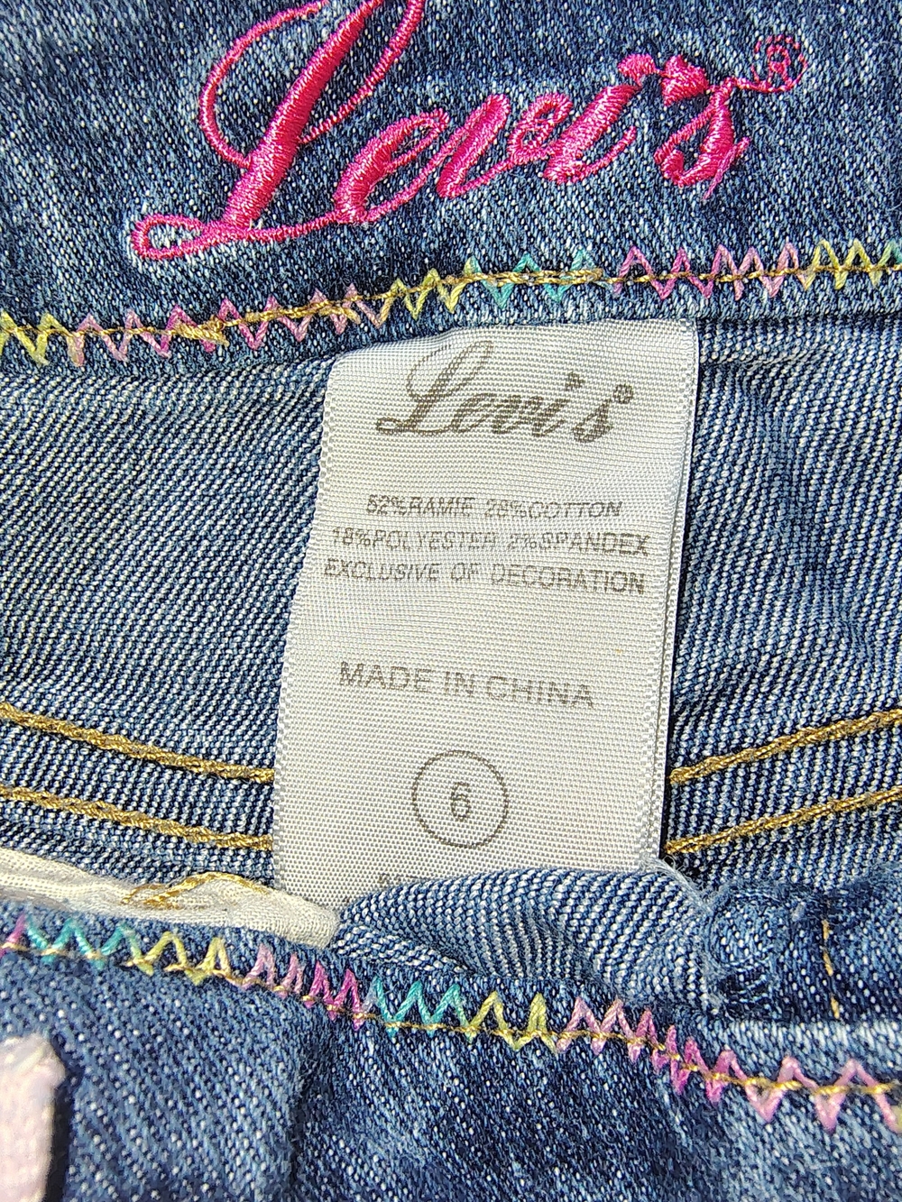 Levi's Strauss & Co Girls Denim Blue Shorts Size 6 Embroidered Logo Adjustable - Picture 5 of 12